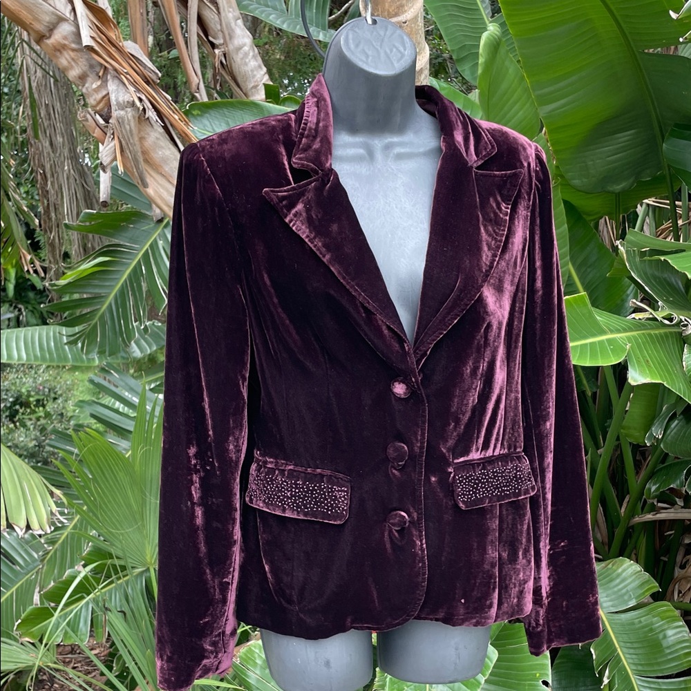 Purple velvet jacket with rhinestone beaded pockets
